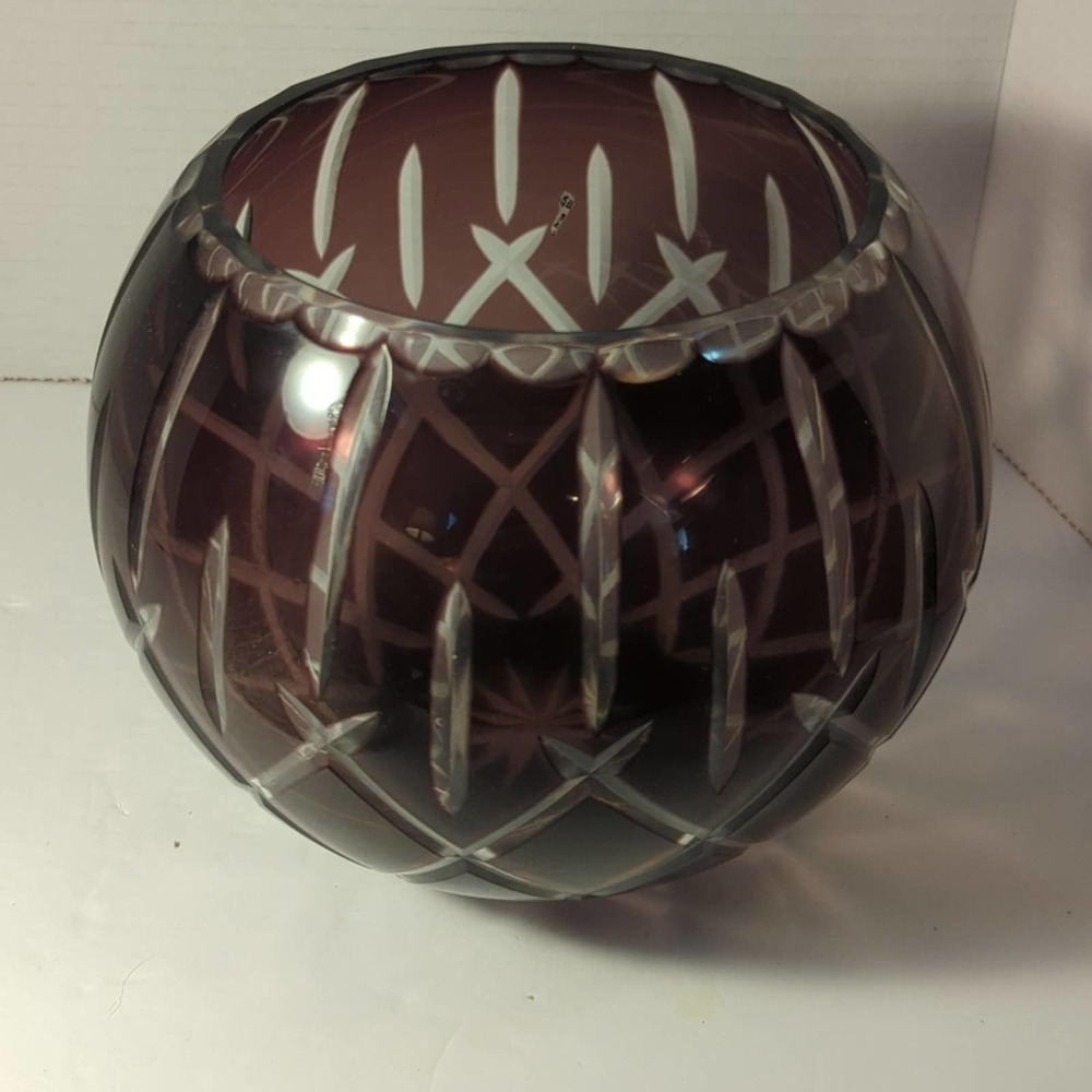 Vintage Gorham Lady Anne Purple Rose Bowl Vase Elegant Crystal